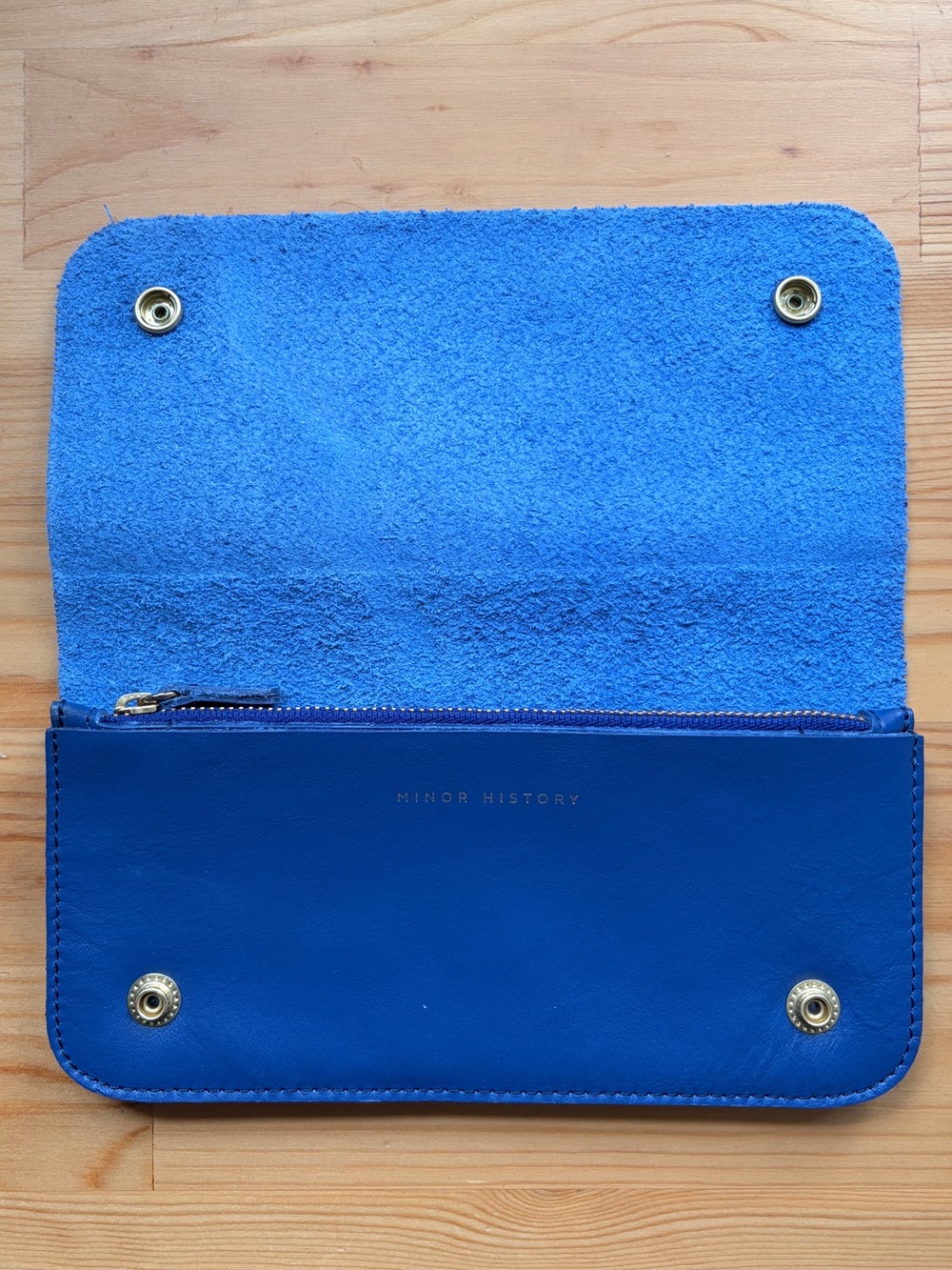 Minor History Blue Leather Snap Wallet Clutch